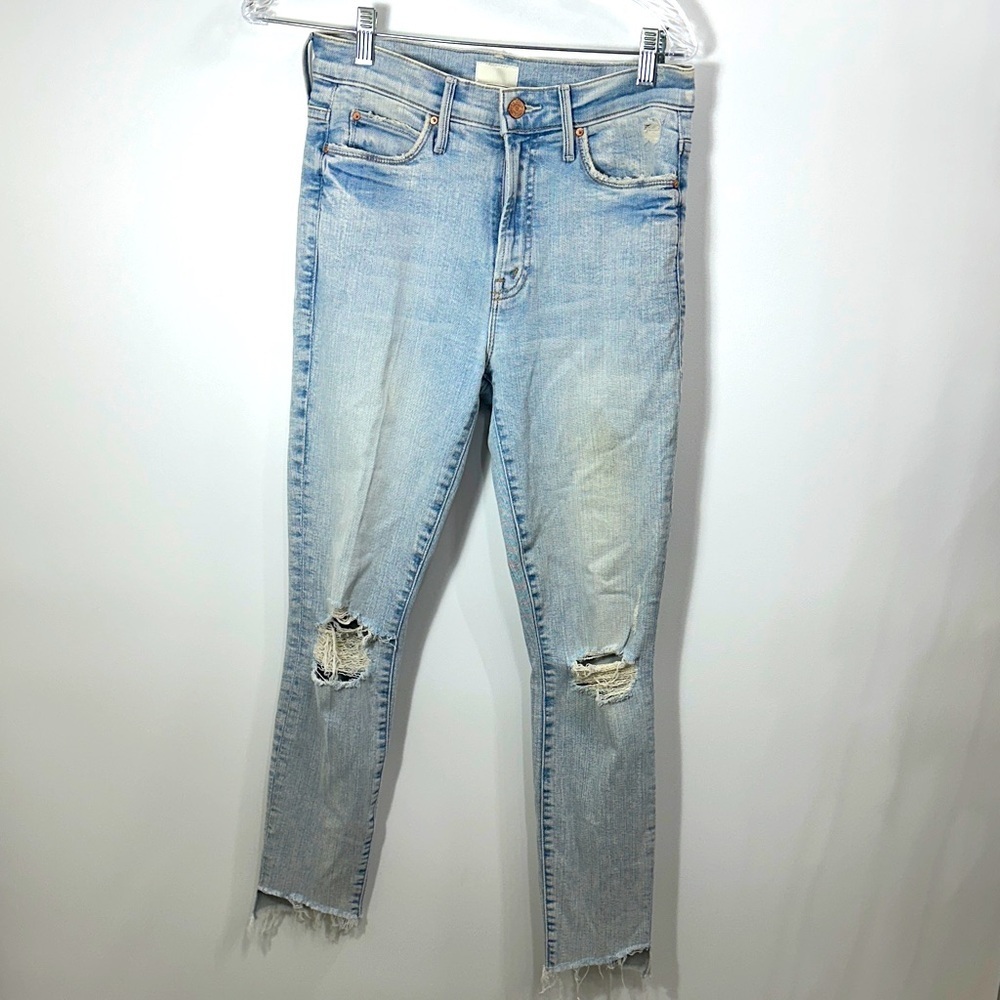 MOTHER Light Wash Distressed Ankle Crop Jeans